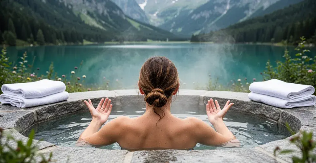 Moment de détente dans un jacuzzi avec vue sur le lac d'Annecy
